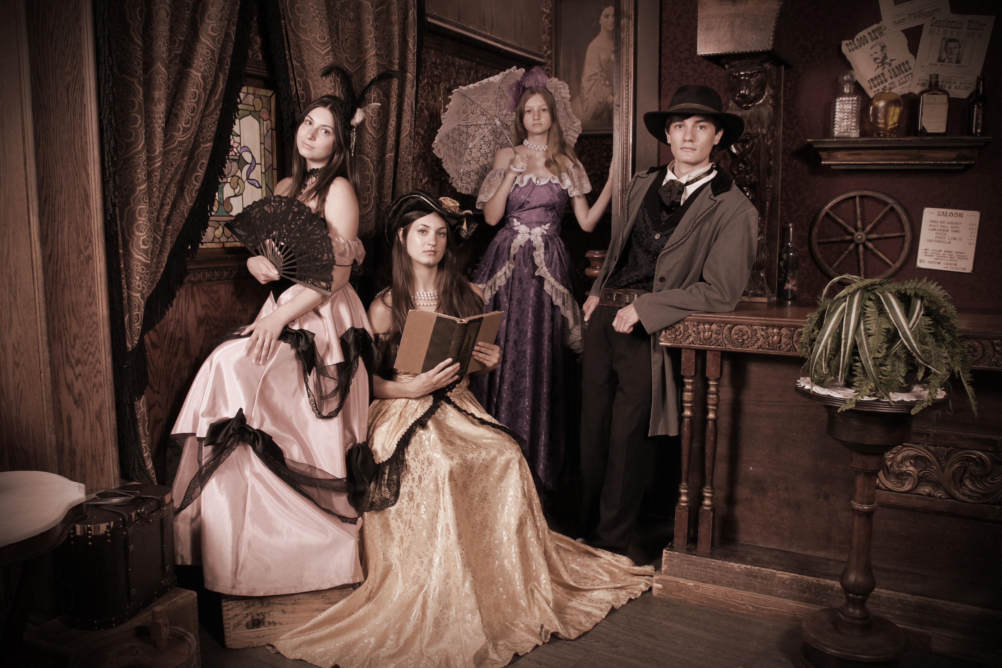 Group in steampunk Victorian costumes